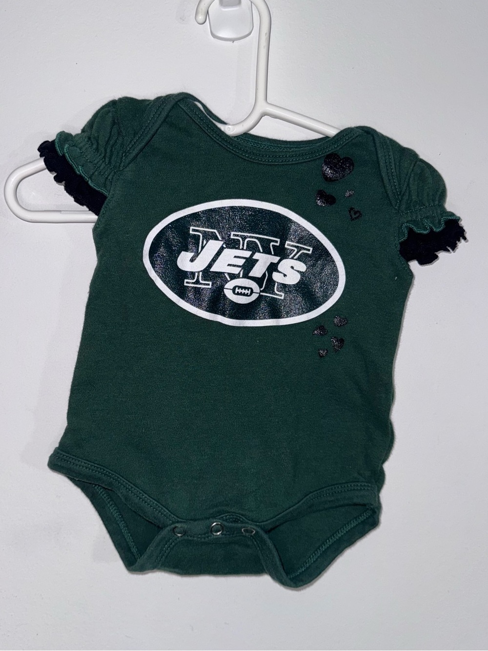 NFL New York Jets Baby Girl 0-3M Green Ruffle Sleeve Bodysuit Football